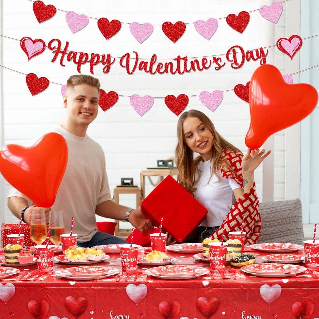 Lecheme Valentine’s Party Dinnerware Set – 192 Pcs for 24 Guests (Plates, Napkins, Cups, Table Cover & Banners)