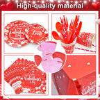 Lecheme Valentine’s Party Dinnerware Set – 192 Pcs for 24 Guests (Plates, Napkins, Cups, Table Cover & Banners)