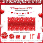 Lecheme Valentine’s Party Dinnerware Set – 192 Pcs for 24 Guests (Plates, Napkins, Cups, Table Cover & Banners)