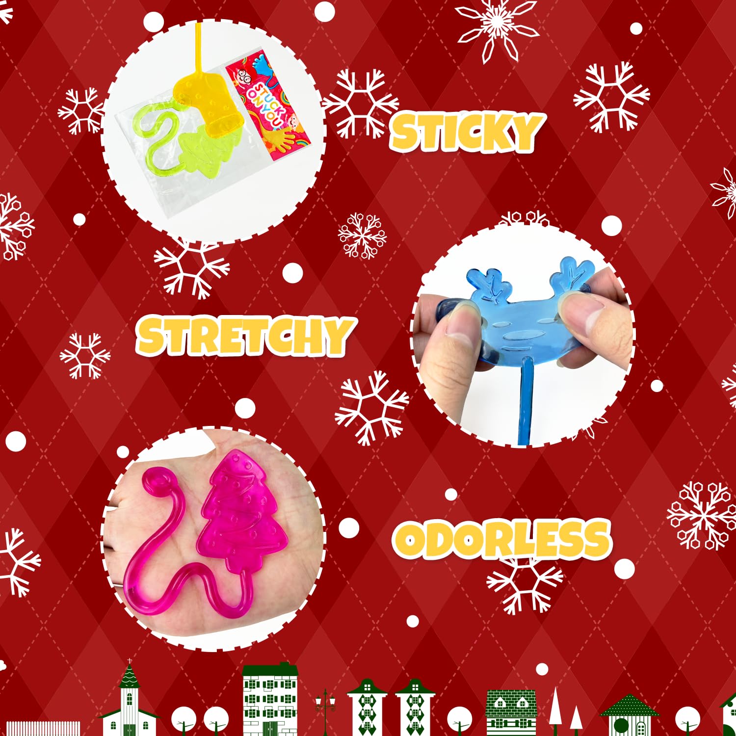 Leetous Christmas Sticky Hands Bulk 60 PCS – Kids Party Favors & Classroom Prizes