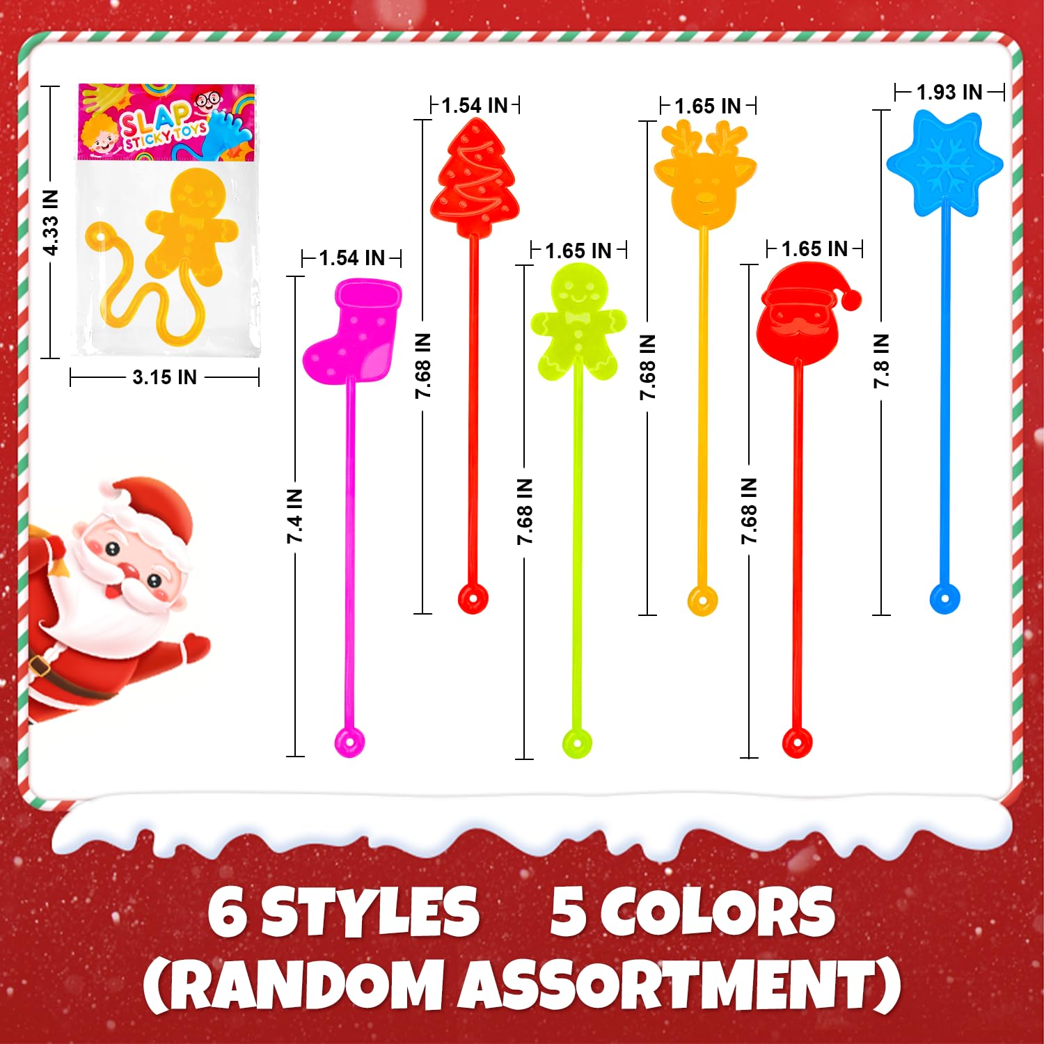Leetous Christmas Sticky Hands Bulk 60 PCS – Kids Party Favors & Classroom Prizes