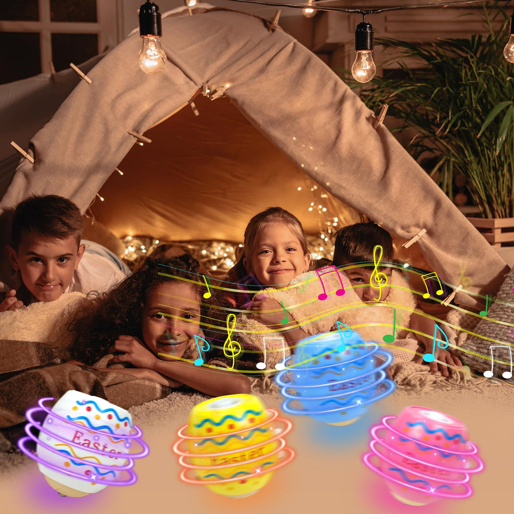 Leetous Light-Up Easter Spinning Tops — 8 Pack Party Favors & Basket Stuffers