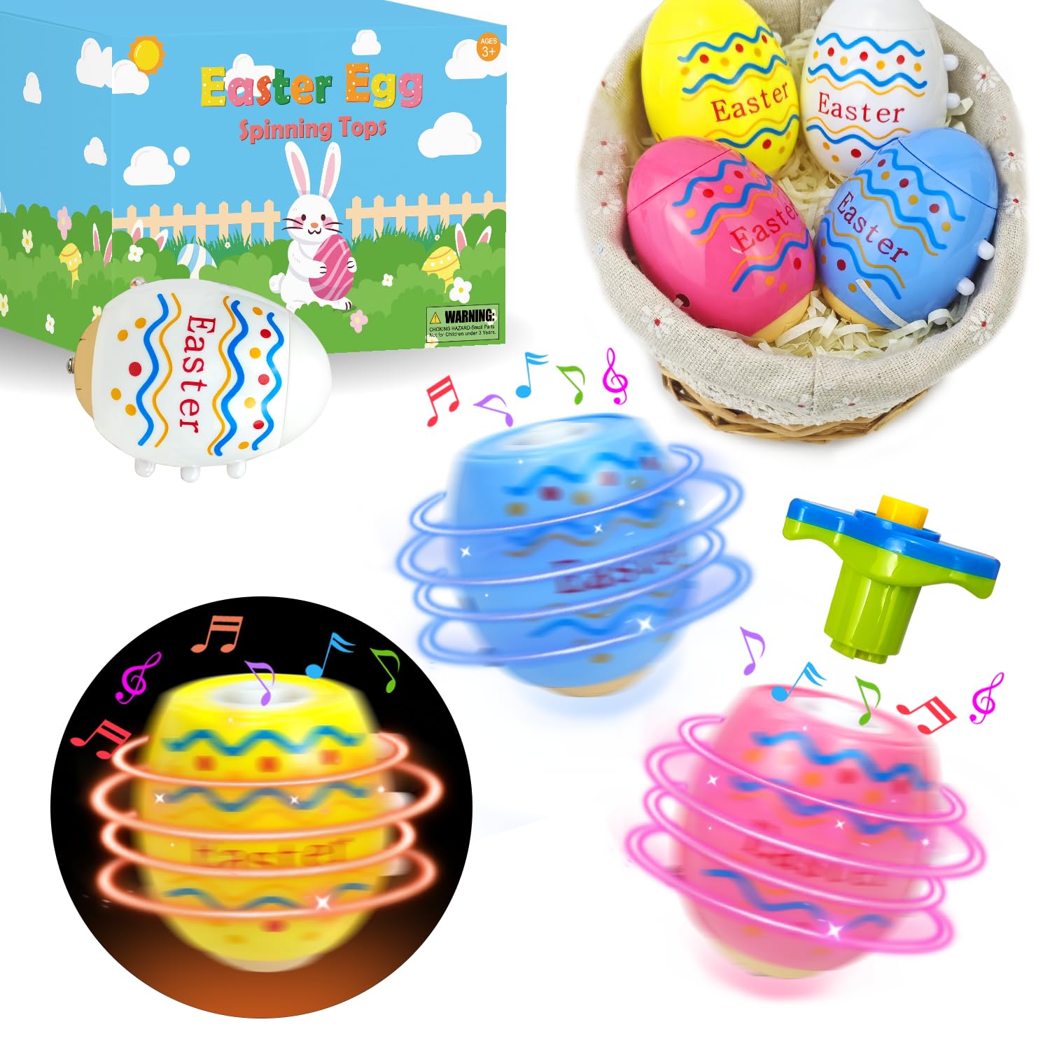Leetous Light-Up Easter Spinning Tops — 8 Pack Party Favors & Basket Stuffers