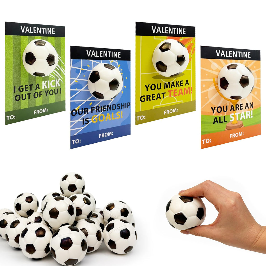 Leetous 24-Pack Soccer Valentine Cards & Mini Foam Balls – Kids Classroom Gifts & Party Favors