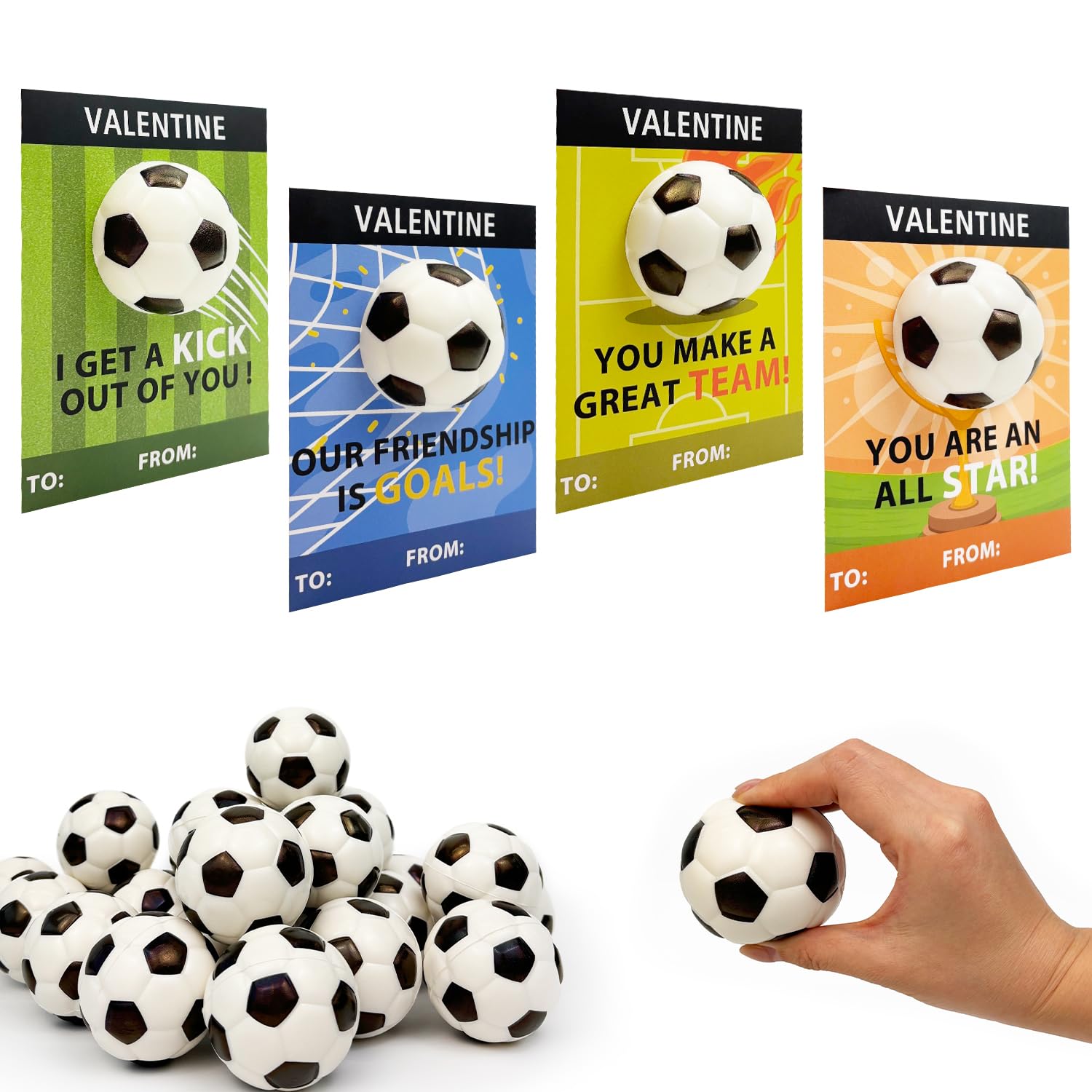 Leetous 24-Pack Soccer Valentine Cards & Mini Foam Balls – Kids Classroom Gifts & Party Favors