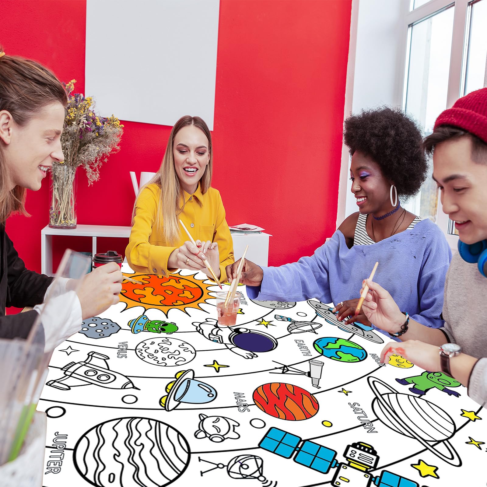 Leezead Outer Space Coloring Poster – Giant 31.4 x 43.3 in Tablecloth for Classroom & Party Activities