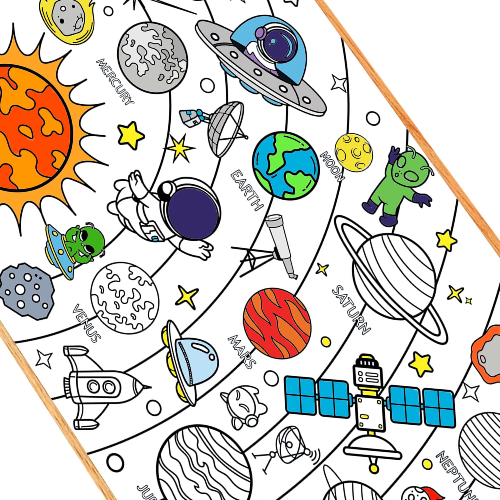 Leezead Outer Space Coloring Poster – Giant 31.4 x 43.3 in Tablecloth for Classroom & Party Activities