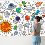 Leezead Outer Space Coloring Poster – Giant 31.4 x 43.3 in Tablecloth for Classroom & Party Activities