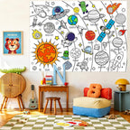 Leezead Outer Space Coloring Poster – Giant 31.4 x 43.3 in Tablecloth for Classroom & Party Activities