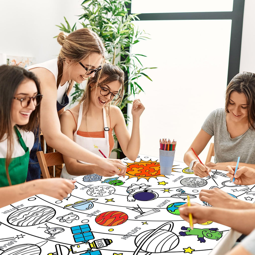 Leezead Outer Space Coloring Poster – Giant 31.4 x 43.3 in Tablecloth for Classroom & Party Activities