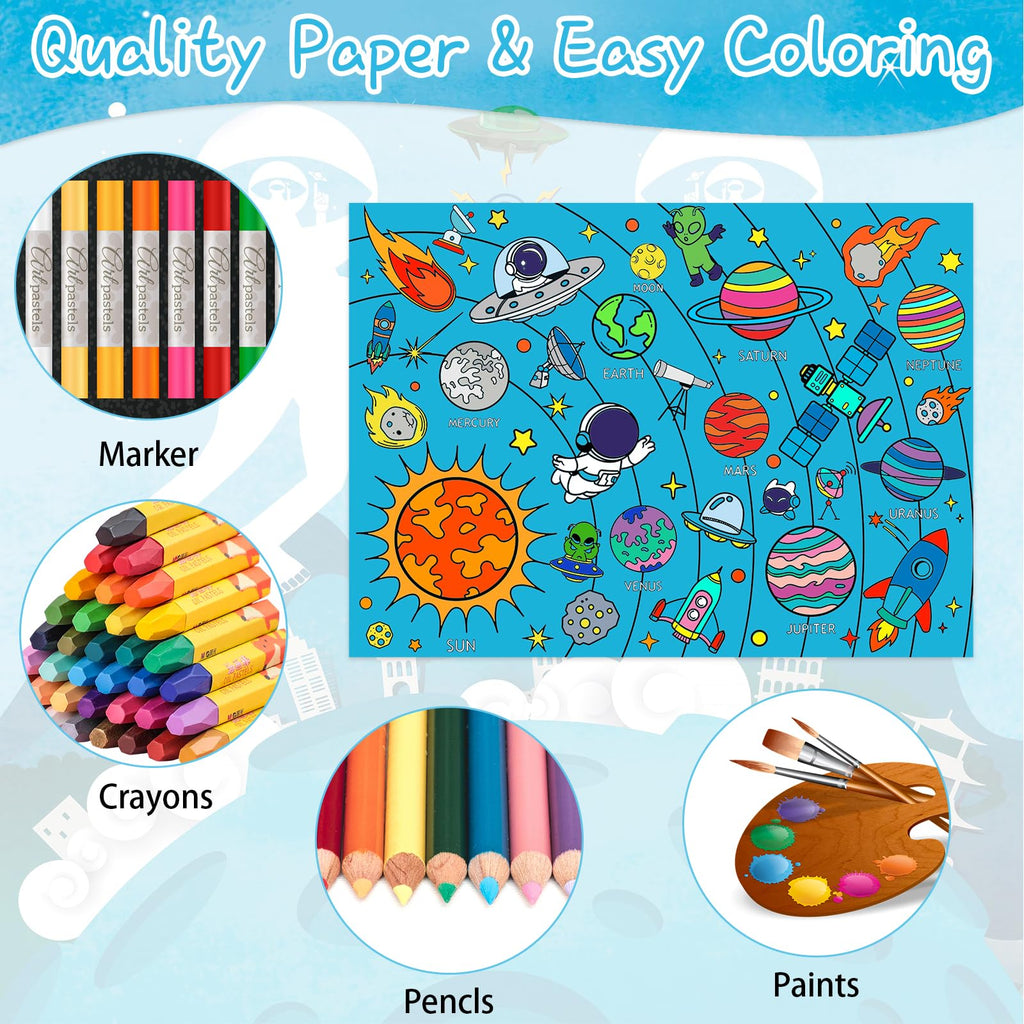 Leezead Outer Space Coloring Poster – Giant 31.4 x 43.3 in Tablecloth for Classroom & Party Activities