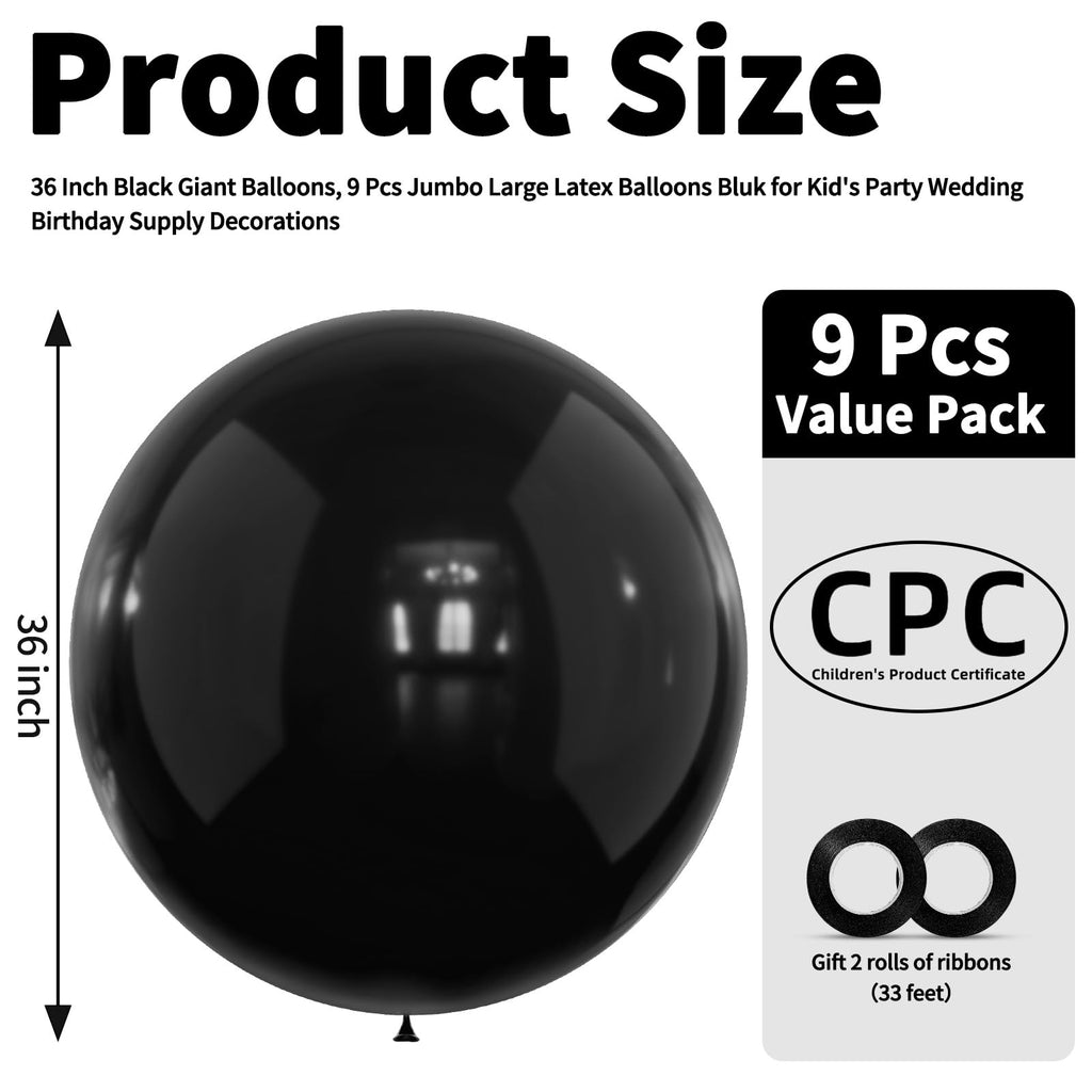 LEEZZIZZ 36 Inch Giant Balloons – 9 Jumbo Latex Balloons Bulk for Parties and Events