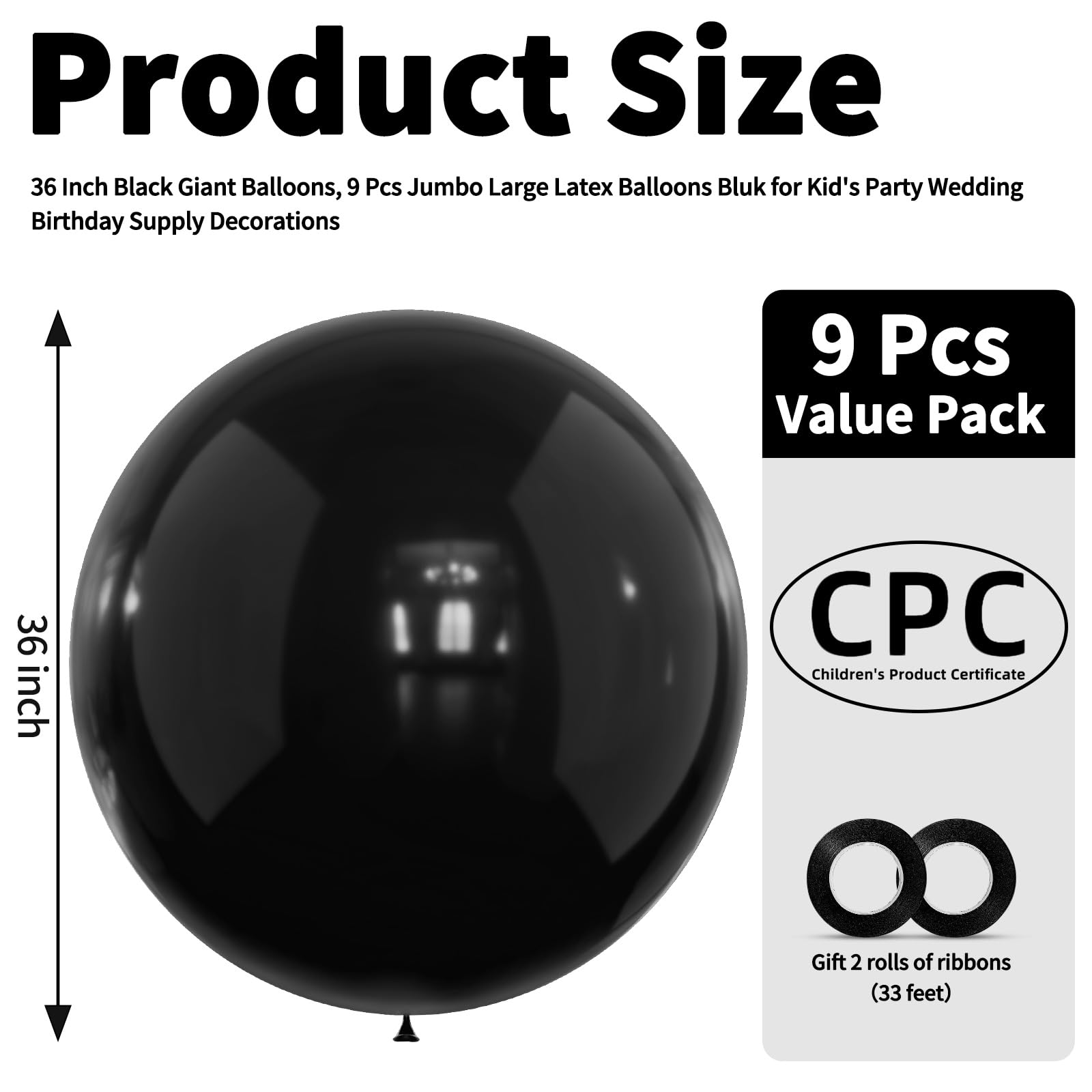 LEEZZIZZ 36 Inch Giant Balloons – 9 Jumbo Latex Balloons Bulk for Parties and Events