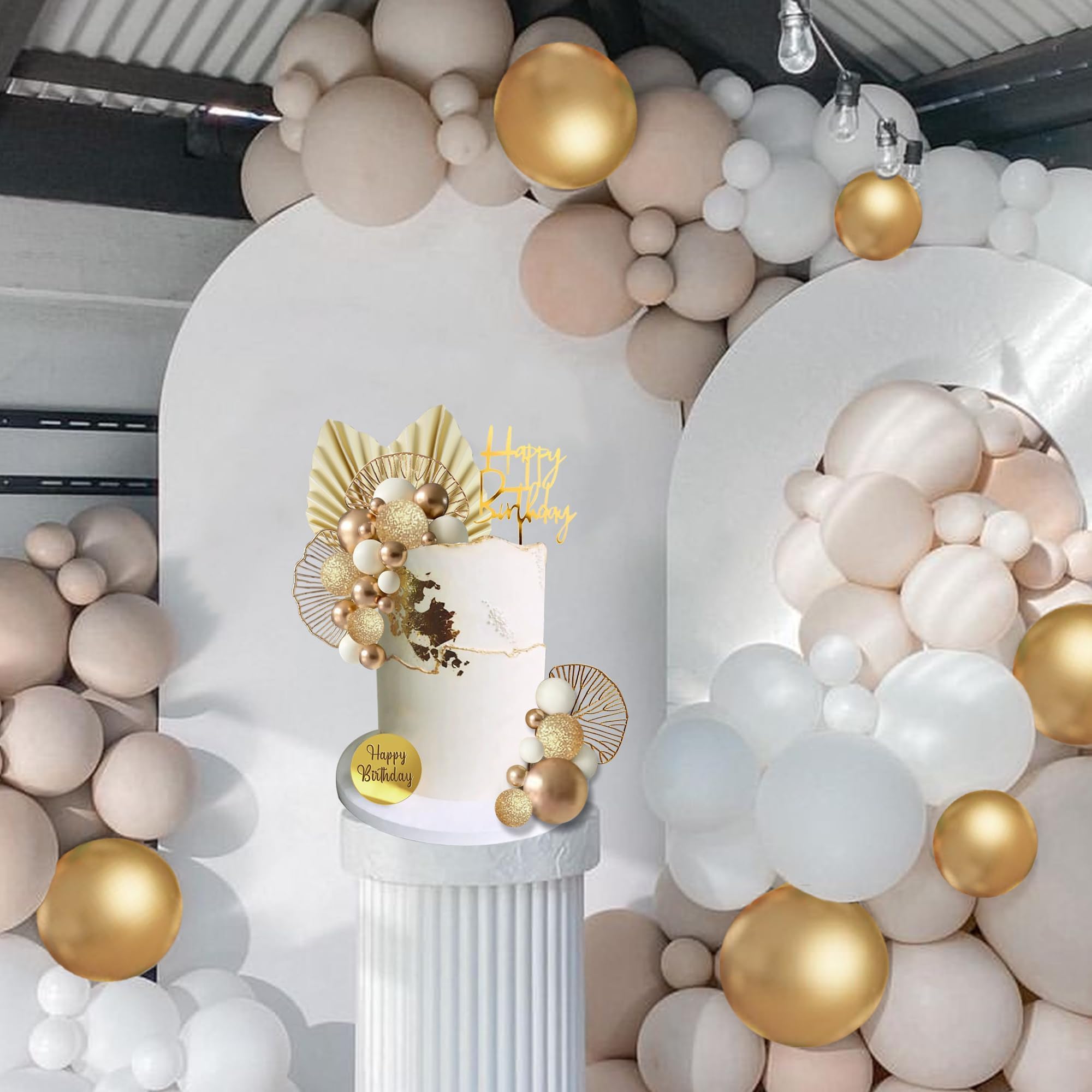 LEFUBABY White Gold Balls Cake Toppers – 24-Piece Set for Birthday, Wedding & Baby Shower