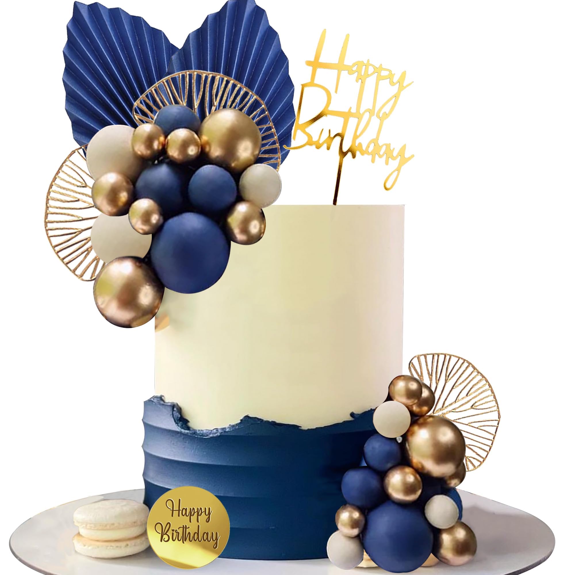 LEFUBABY Blue White Gold Balls Cake Toppers – Boho Wedding & Birthday Decor