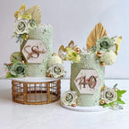LEFUBABY Boho Cake Topper Set – Palm Leaves, Dusty Green Flowers & Butterflies for Weddings, Baby Showers & Parties