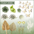LEFUBABY Boho Cake Topper Set – Palm Leaves, Dusty Green Flowers & Butterflies for Weddings, Baby Showers & Parties