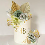 LEFUBABY Boho Cake Topper Set – Palm Leaves, Dusty Green Flowers & Butterflies for Weddings, Baby Showers & Parties