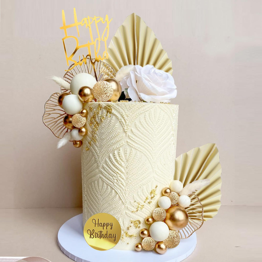 LEFUBABY White Gold Balls Cake Toppers – 24-Piece Set for Birthday, Wedding & Baby Shower