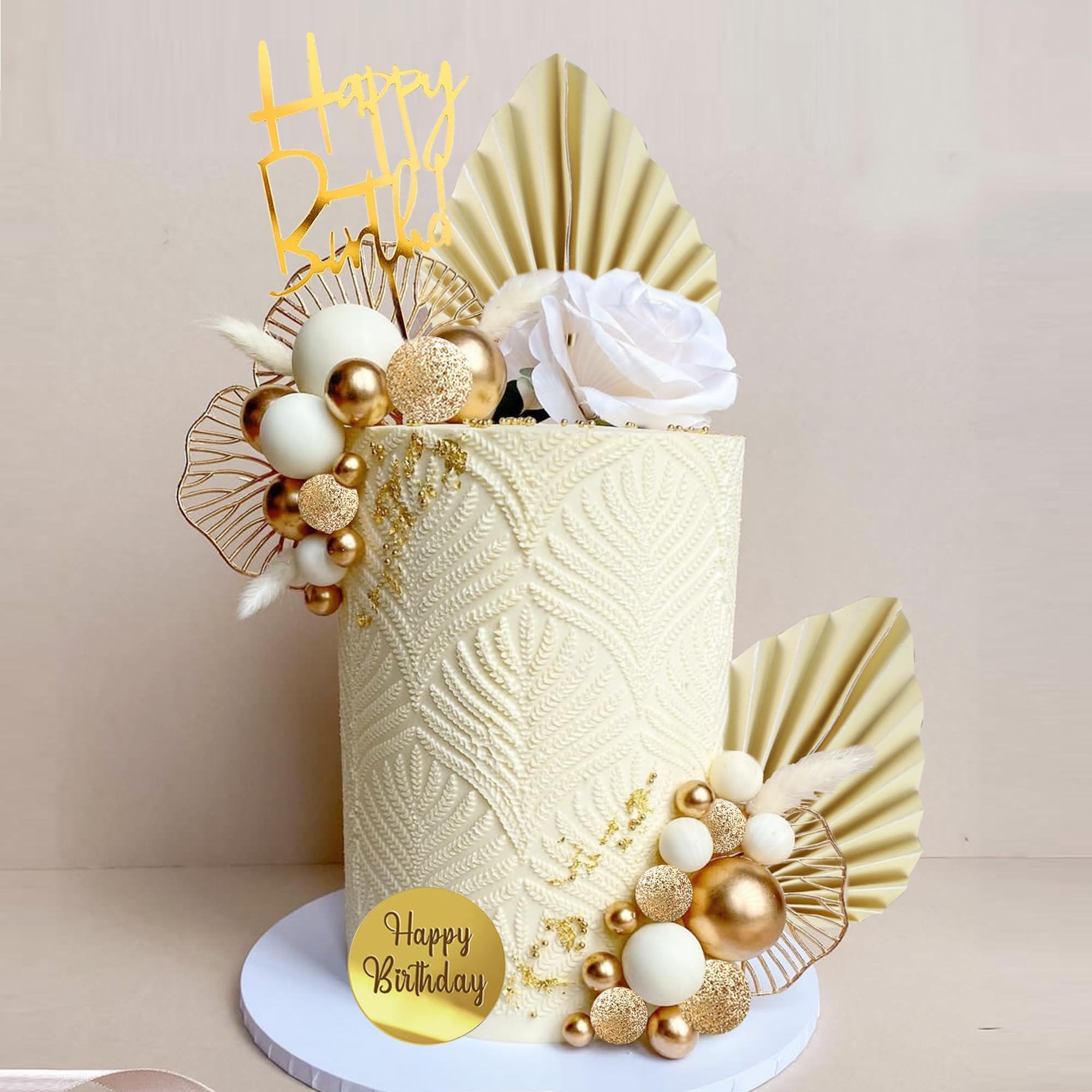 LEFUBABY White Gold Balls Cake Toppers – 24-Piece Set for Birthday, Wedding & Baby Shower