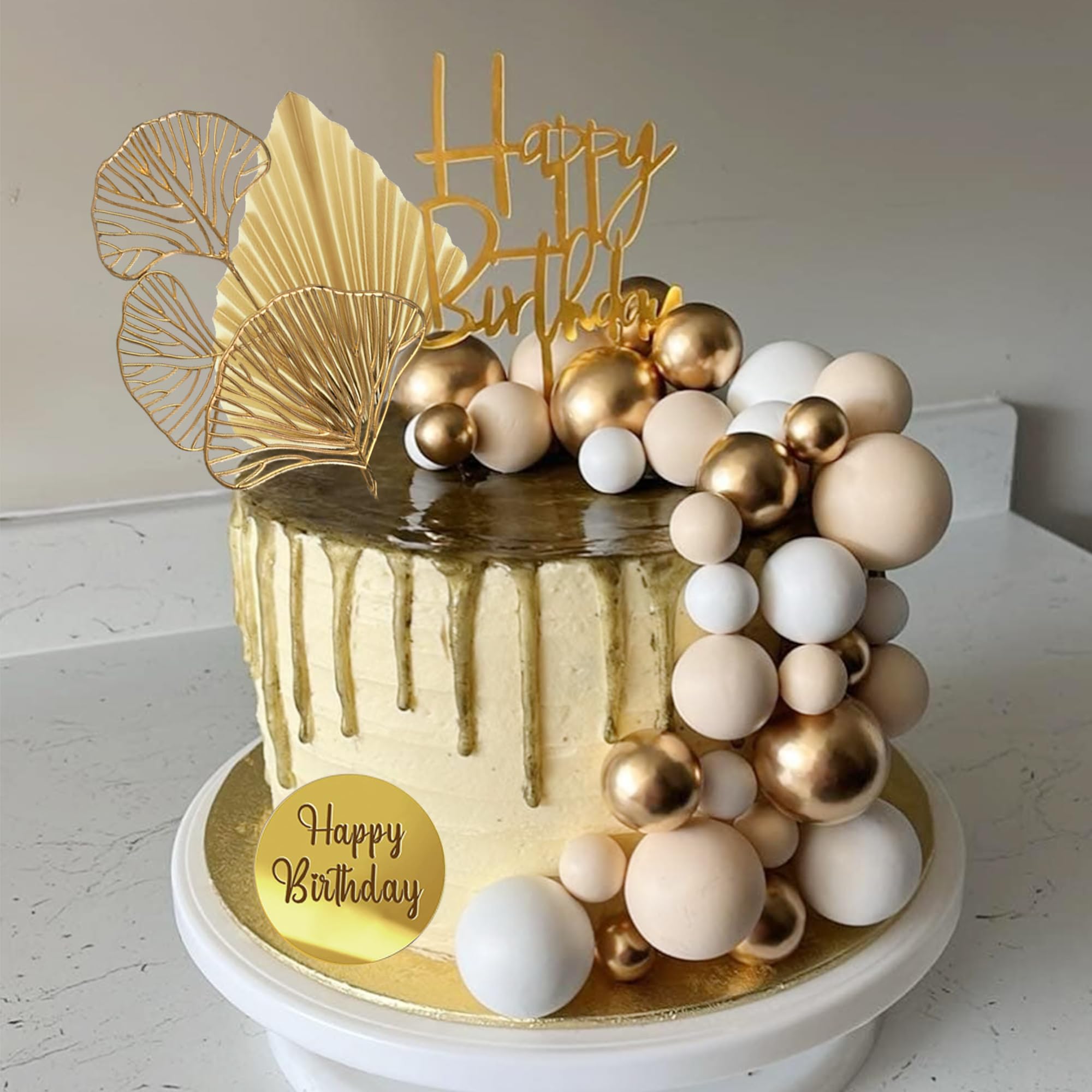 LEFUBABY White Gold Balls Cake Toppers – Boho Wedding & Baby Shower Decor