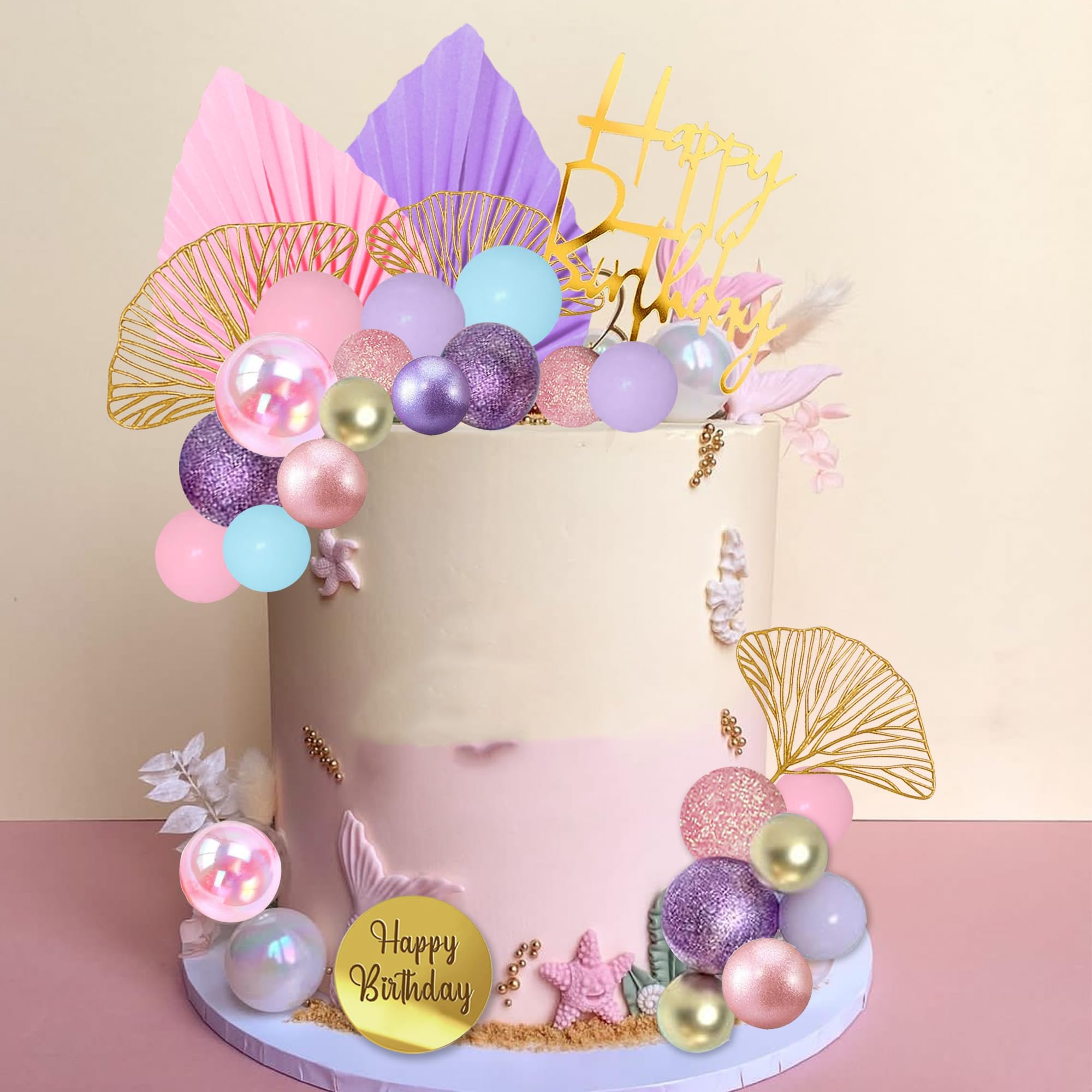 LEFUBABY Pink Purple Blue Ball Cake Toppers – Mermaid Birthday & Boho Wedding Decor