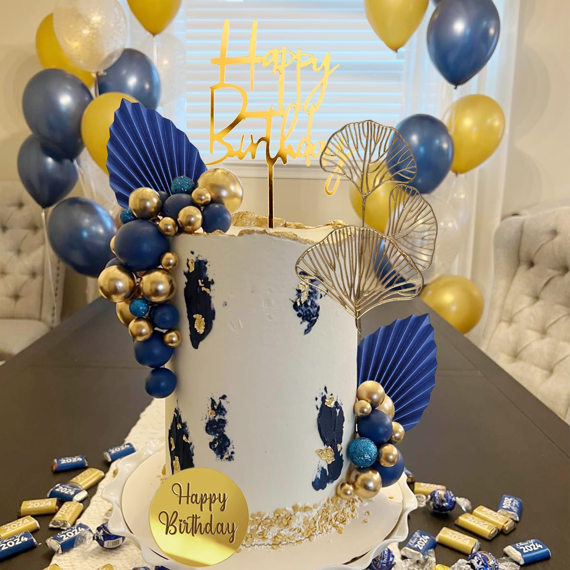 LEFUBABY Blue White Gold Balls Cake Toppers – Boho Wedding & Birthday Decor