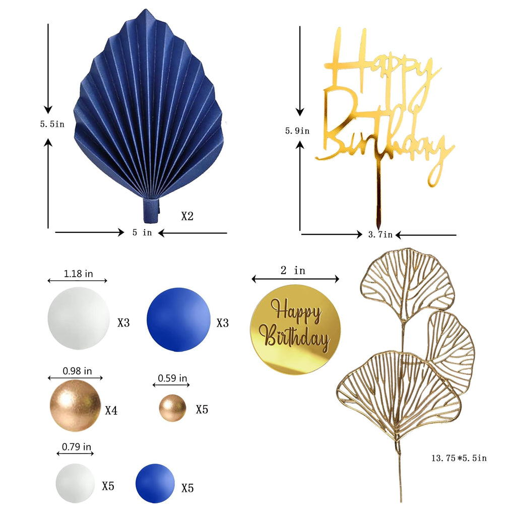 LEFUBABY Blue White Gold Balls Cake Toppers – Boho Wedding & Birthday Decor