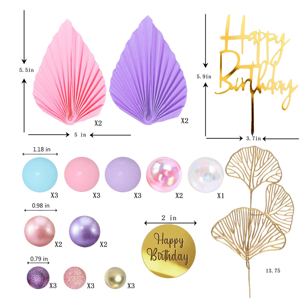 LEFUBABY Pink Purple Blue Ball Cake Toppers – Mermaid Birthday & Boho Wedding Decor