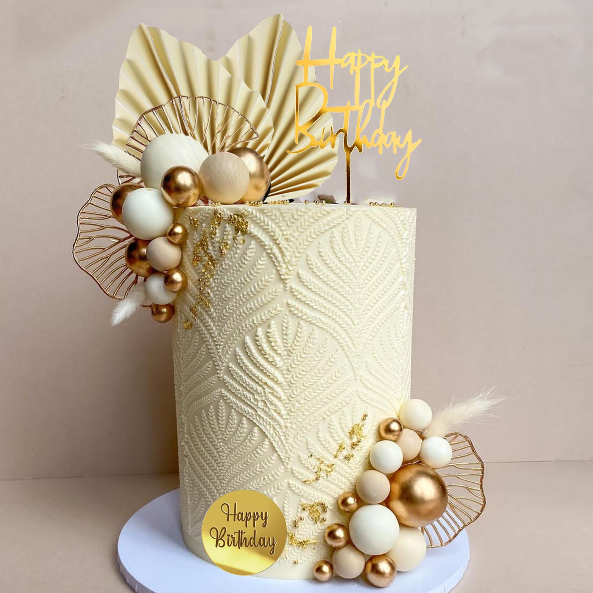 LEFUBABY White Gold Balls Cake Toppers – Boho Wedding & Baby Shower Decor
