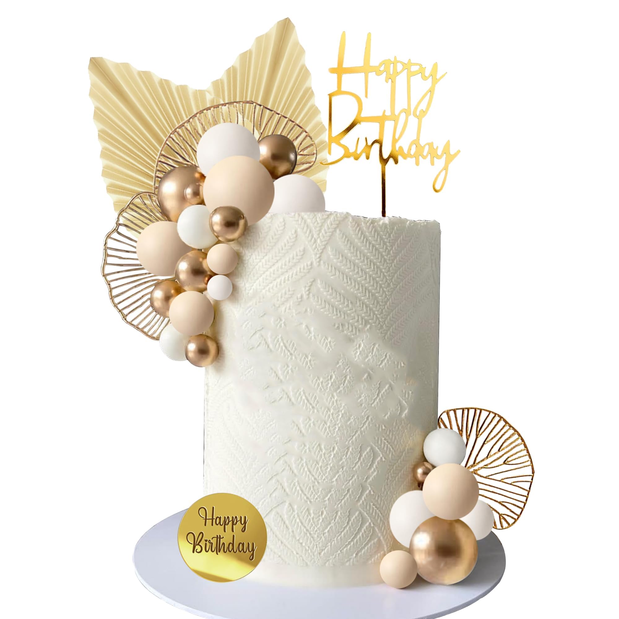 LEFUBABY White Gold Balls Cake Toppers – Boho Wedding & Baby Shower Decor