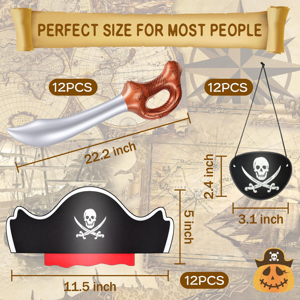 Legigo 36 Pcs Funny Pirate Party Set – 12 Hats, 12 Eye Patches, 12 Inflatable Swords