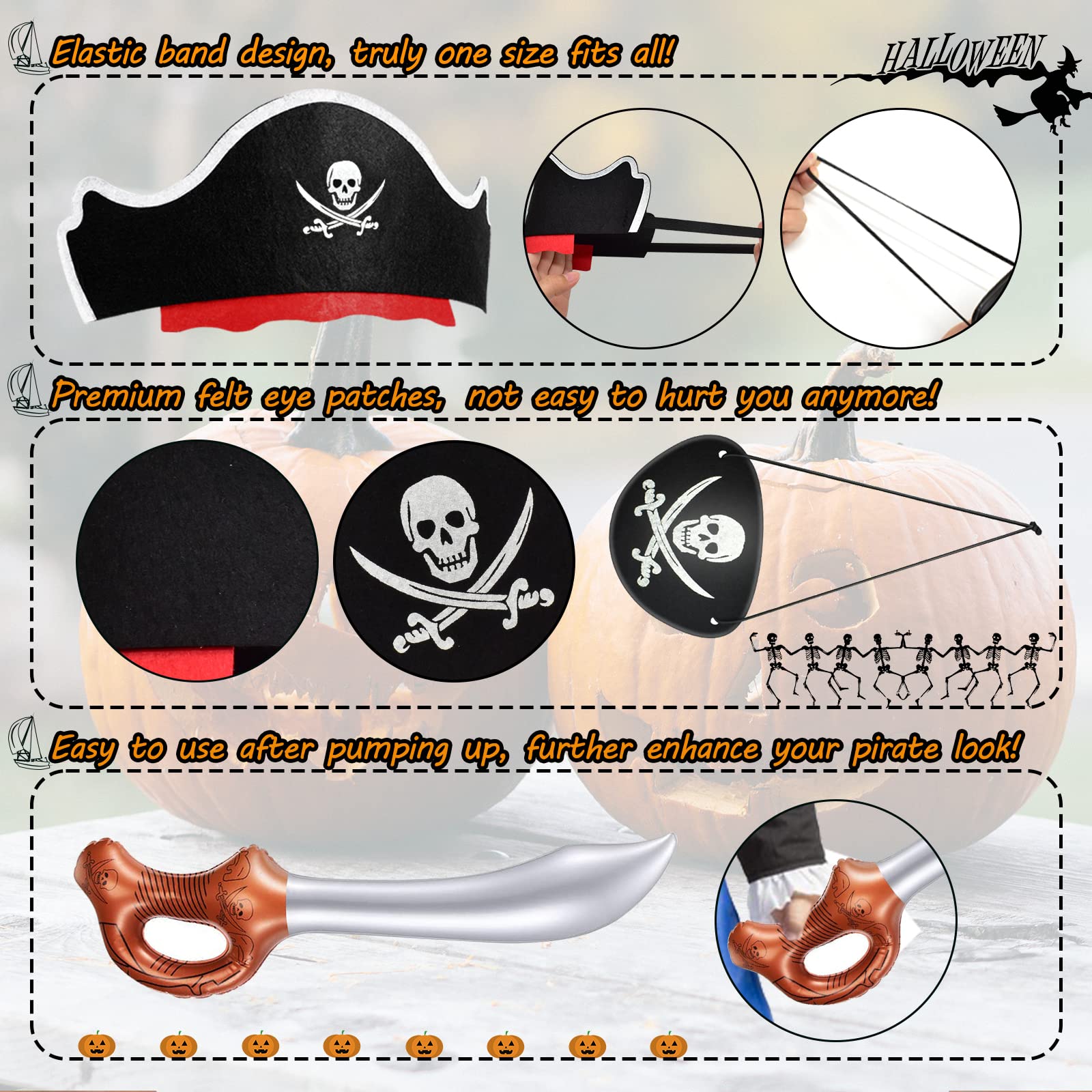 Legigo 36 Pcs Funny Pirate Party Set – 12 Hats, 12 Eye Patches, 12 Inflatable Swords