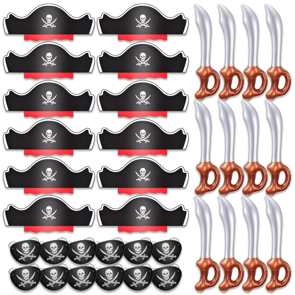 Legigo 36 Pcs Funny Pirate Party Set – 12 Hats, 12 Eye Patches, 12 Inflatable Swords