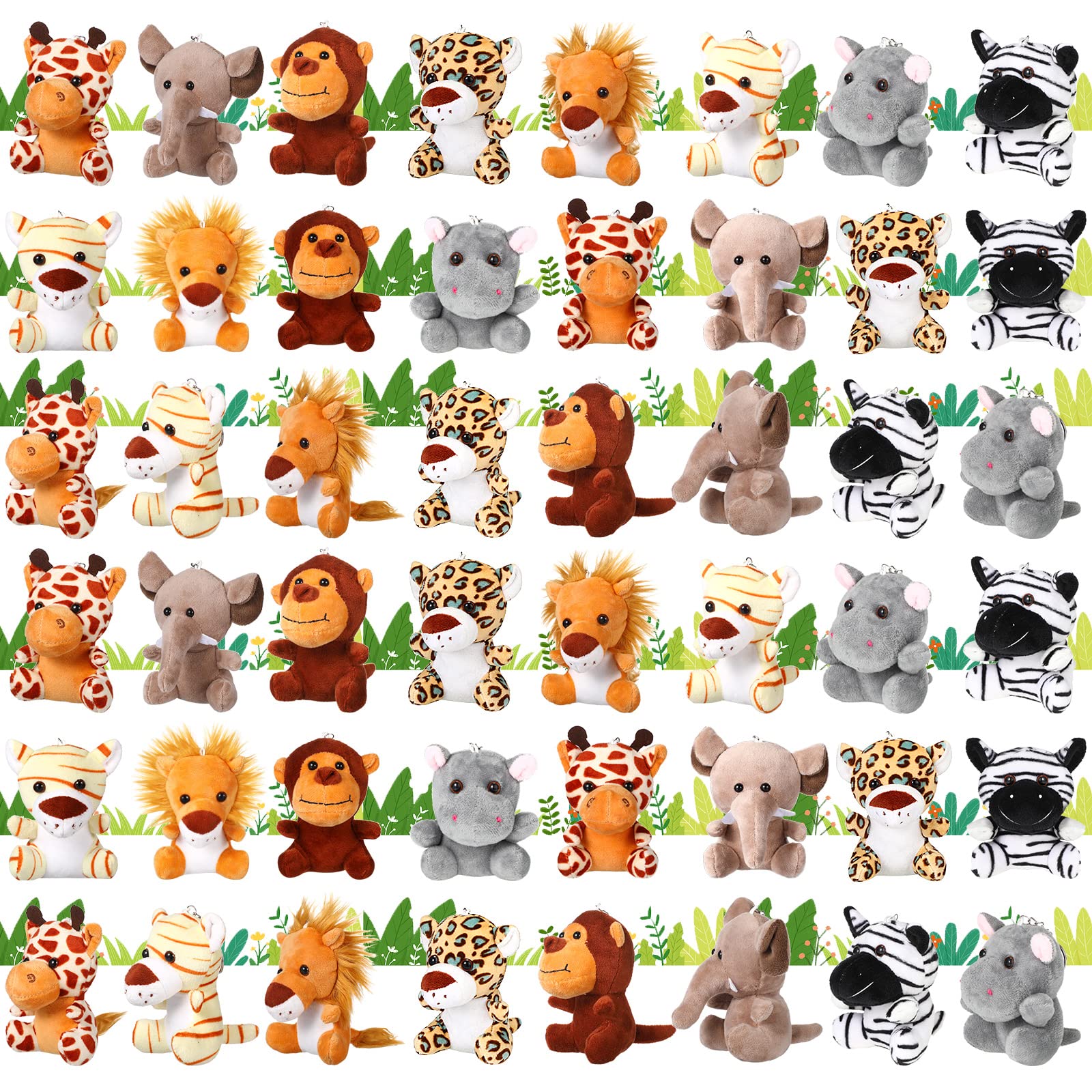 Leitee 48 Pack Mini Plush Animals — 4.7-Inch Keychain Plush Toys for Easter Hunts, Party Favors & Carnival Prizes