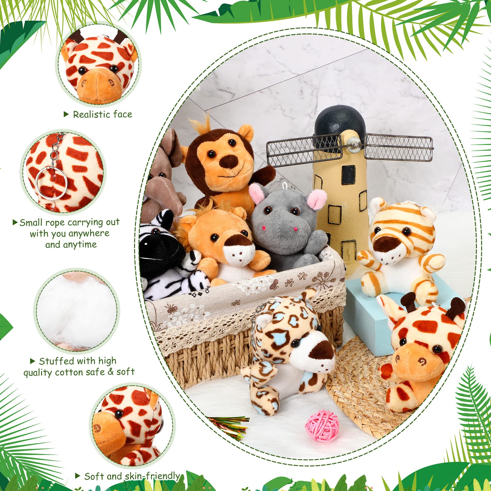 Leitee 48 Pack Mini Plush Animals — 4.7-Inch Keychain Plush Toys for Easter Hunts, Party Favors & Carnival Prizes