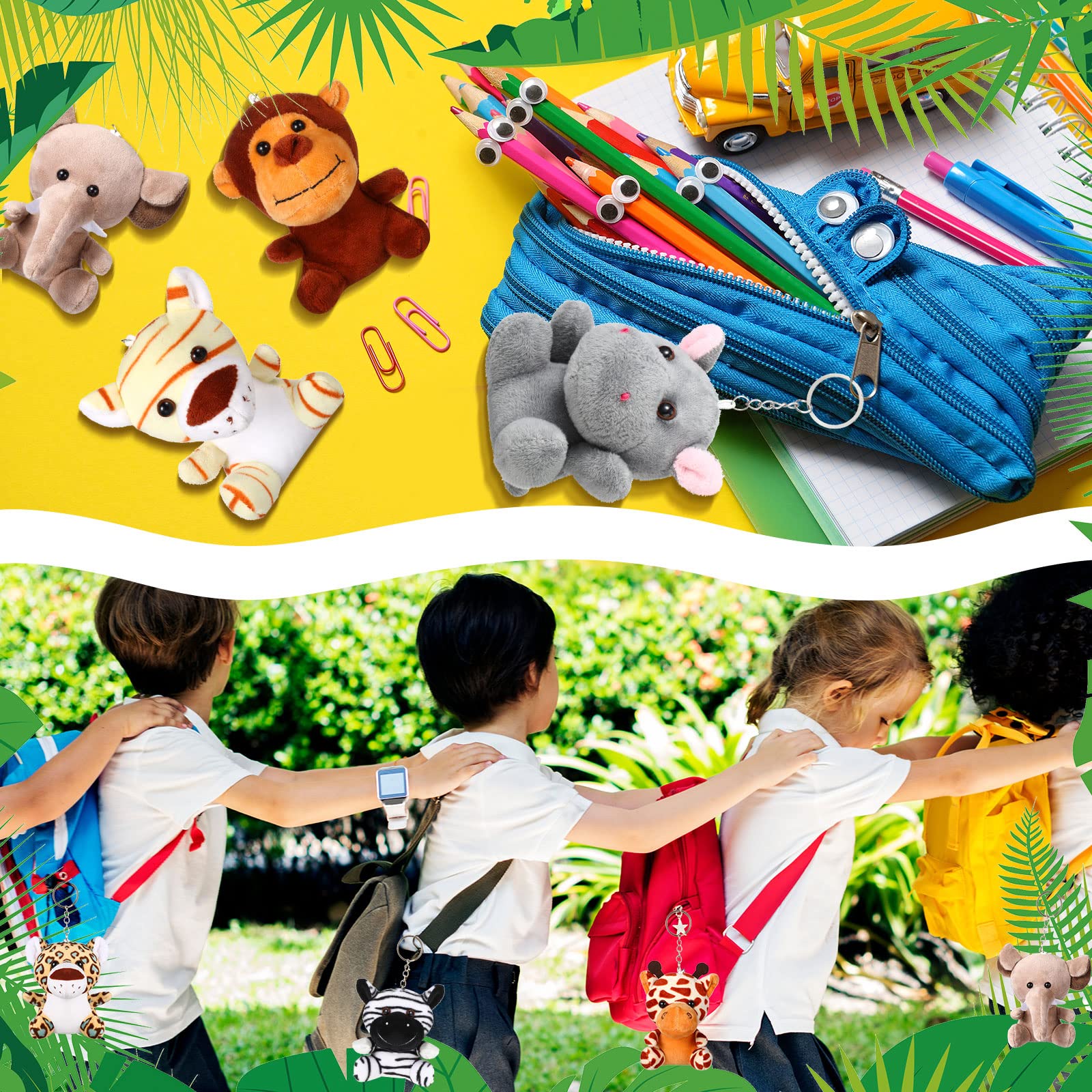 Leitee 48 Pack Mini Plush Animals — 4.7-Inch Keychain Plush Toys for Easter Hunts, Party Favors & Carnival Prizes
