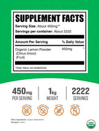 BulkSupplements.com Organic Lemon Powder - Natural Vitamin C Source, Fruit Powder, Lemon Flavoring - Gluten Free, 450mg per Serving, 1kg (2.2 lbs) (Pack of 1)
