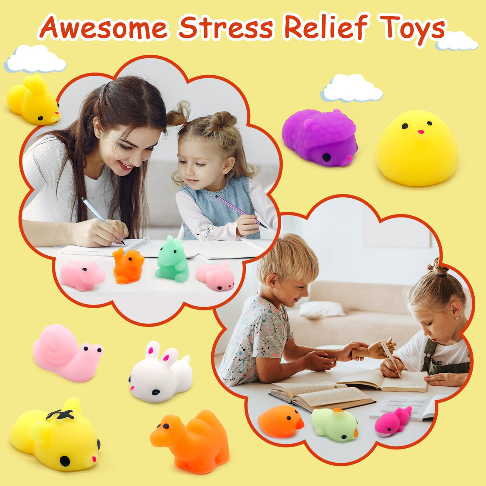 LENYOQIN 100 Pcs Kawaii Squishies – Mochi Toys for Kids, Party Favors & Sensory Fun