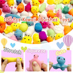 LENYOQIN 100 Pcs Kawaii Squishies – Mochi Toys for Kids, Party Favors & Sensory Fun