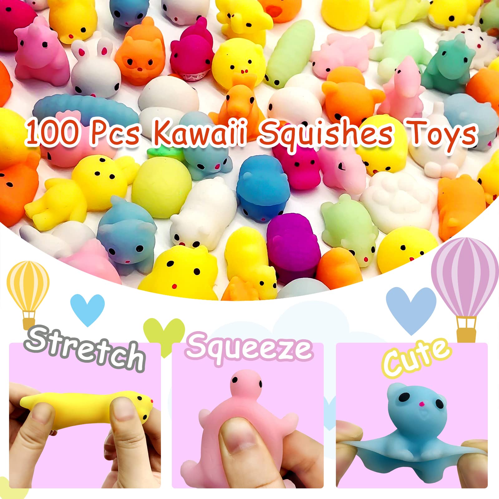 LENYOQIN 100 Pcs Kawaii Squishies – Mochi Toys for Kids, Party Favors & Sensory Fun