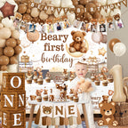 Lenyunge Beary First Birthday Decorations — 147pcs Bear Party Kit for 1st Birthday