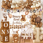 Lenyunge Beary First Birthday Decorations — 147pcs Bear Party Kit for 1st Birthday