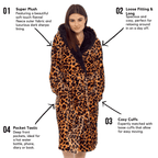Daisy Dreamer Leopard Print Plush Fleece Hooded Bath Robe With Sherpa Fur Womens