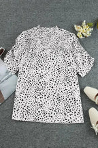 Leopard Bubble Sleeve Smocked Blouse