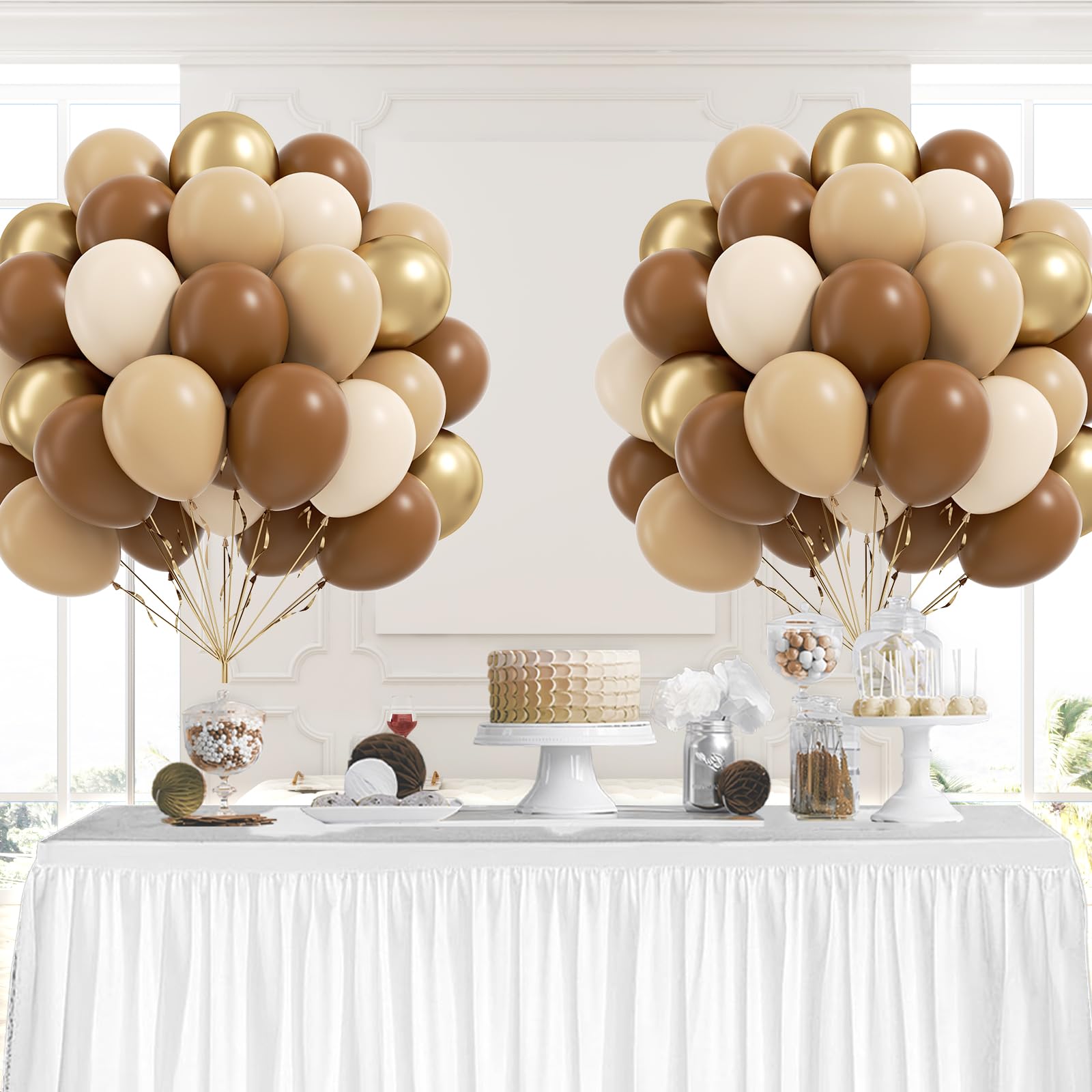 Leraqertra 60pcs Brown & Gold Balloons - 12in Boho Neutral Baby Shower & Birthday Decor