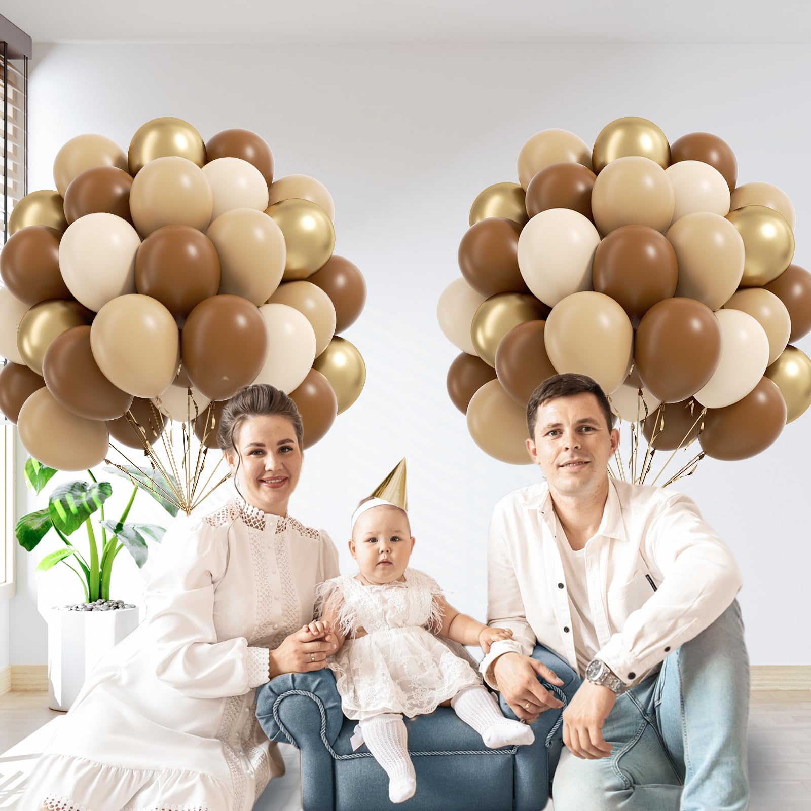 Leraqertra 60pcs Brown & Gold Balloons - 12in Boho Neutral Baby Shower & Birthday Decor