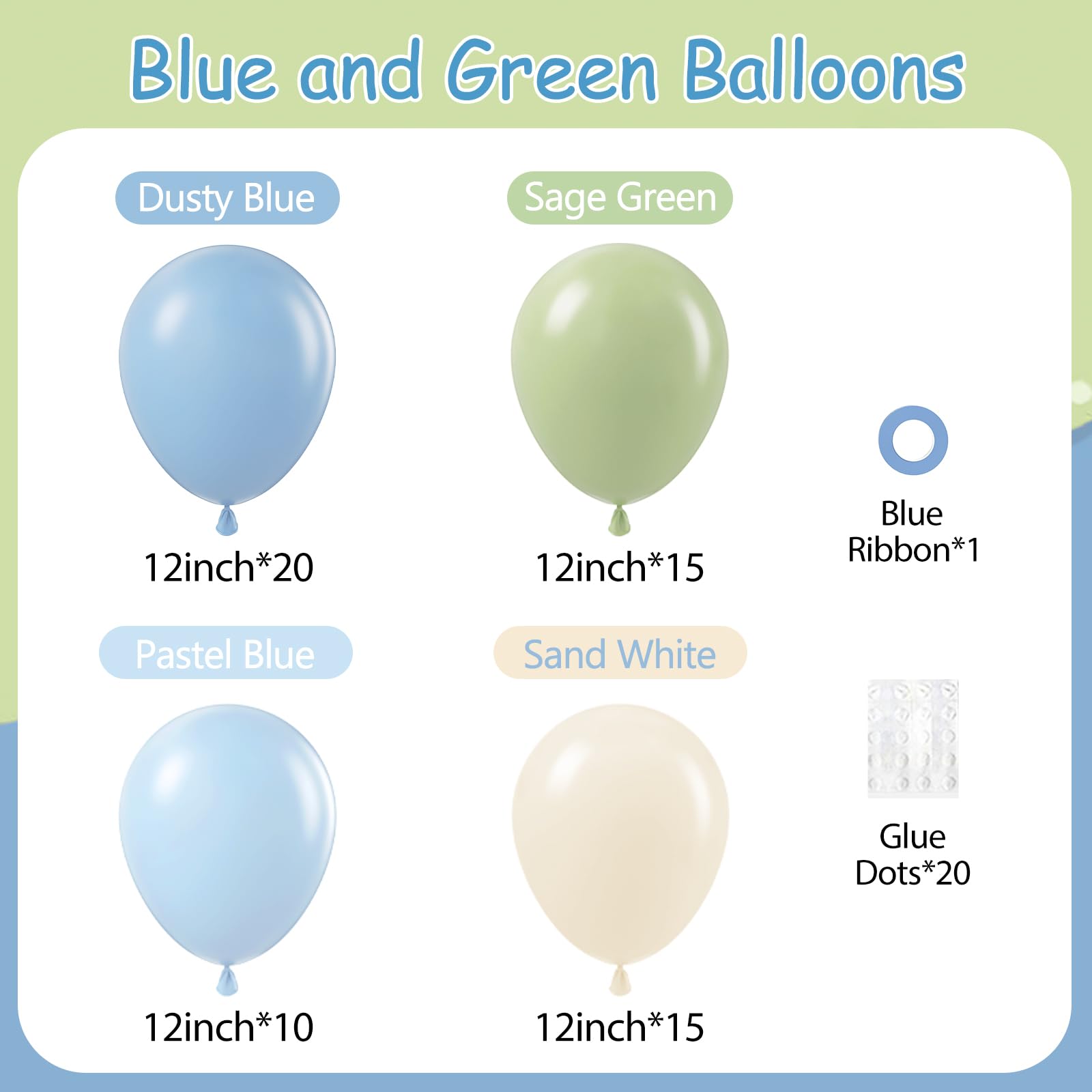 Leraqertra 60pcs Blue & Green Balloons 12in - Dusty Blue, Sage Green, Sand White for Baby Shower & Birthday Decor