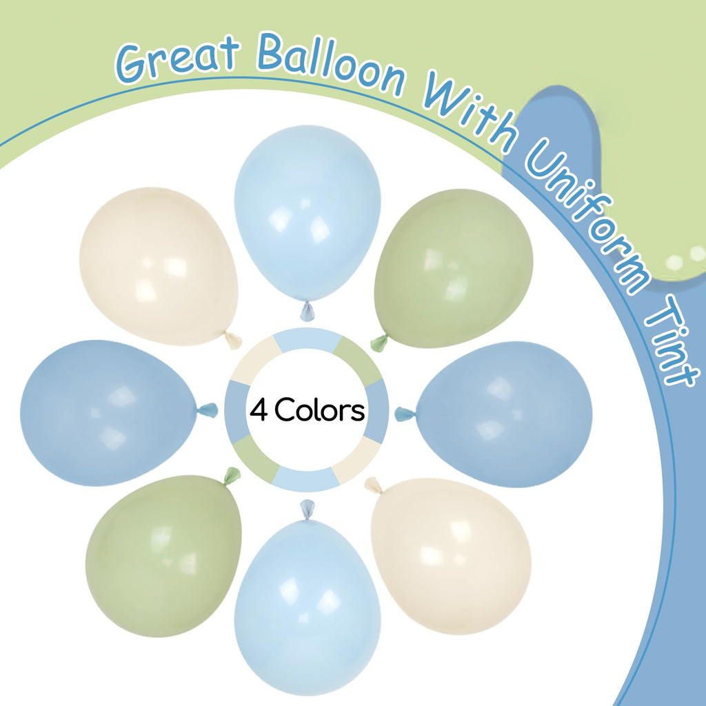 Leraqertra 60pcs Blue & Green Balloons 12in - Dusty Blue, Sage Green, Sand White for Baby Shower & Birthday Decor