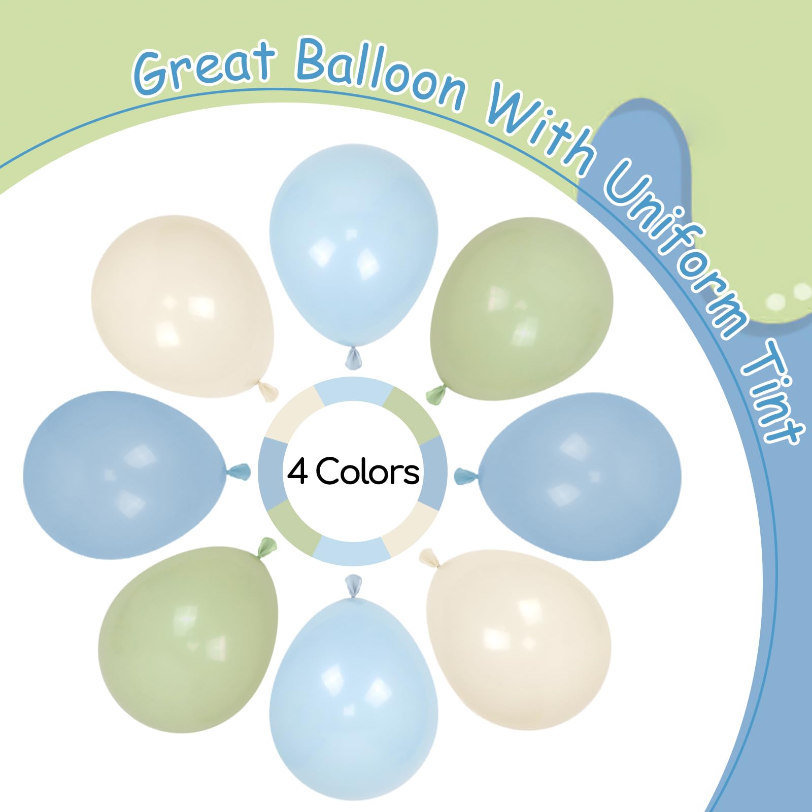 Leraqertra 60pcs Blue & Green Balloons 12in - Dusty Blue, Sage Green, Sand White for Baby Shower & Birthday Decor